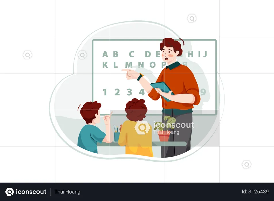 Student Learning Alphabets  Illustration