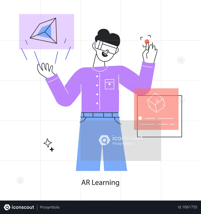 Student Learning Mathematics Using Ar Technology  Illustration