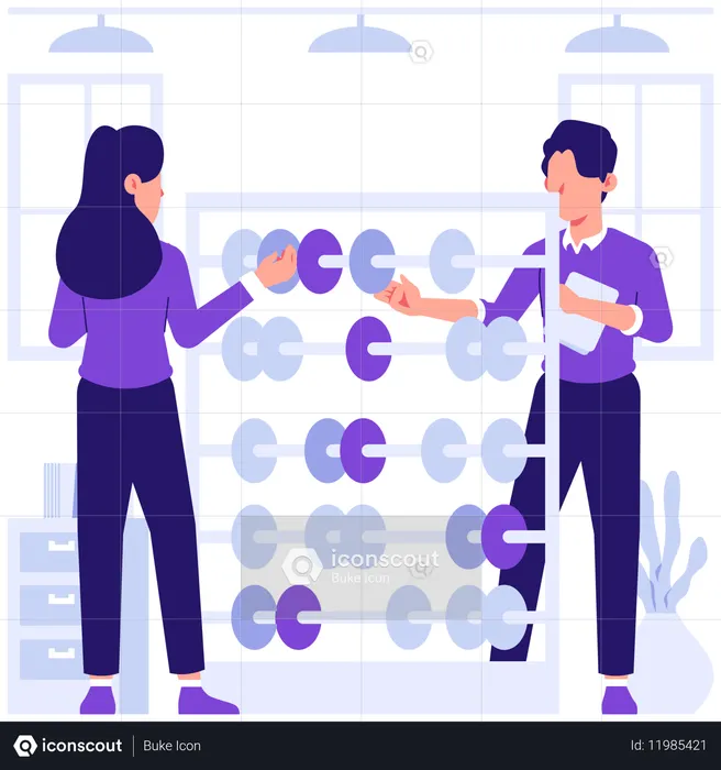 Student learns abacus from teacher  Illustration