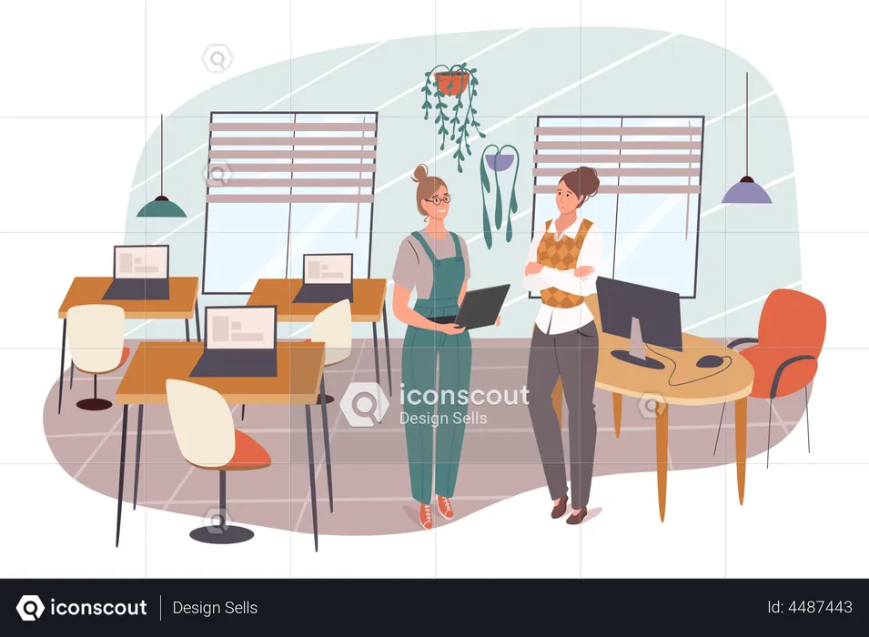 Student learns at computer science lesson at classroom  Illustration