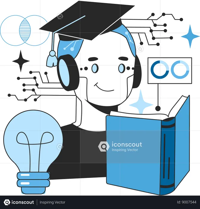 Student learns from AI tech  Illustration