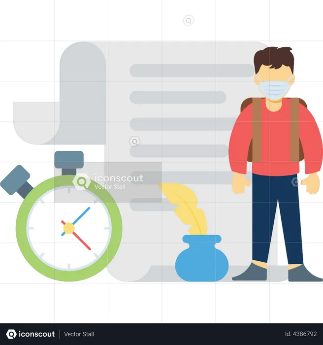 Student legt Prüfung während einer Pandemie ab  Illustration