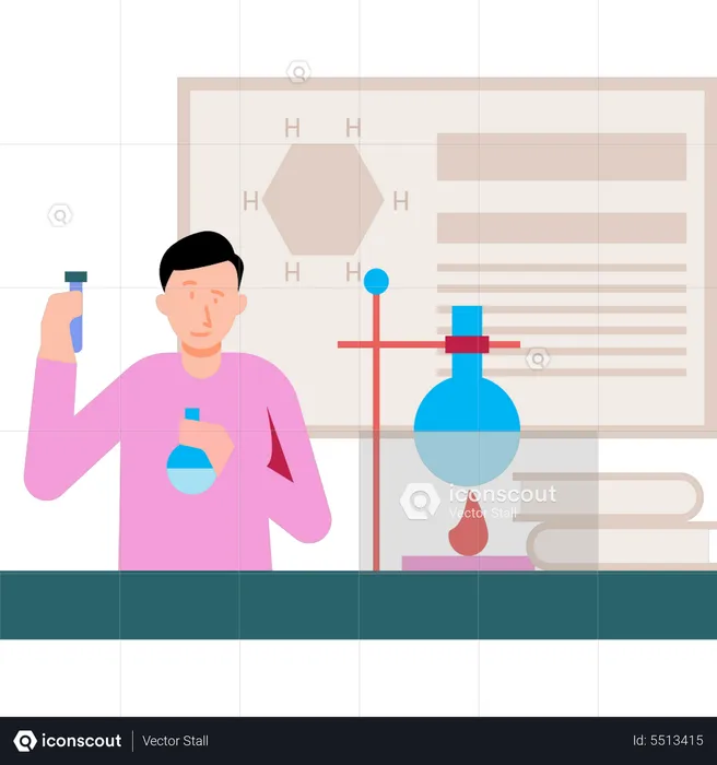 Student macht Experiment im Labor  Illustration