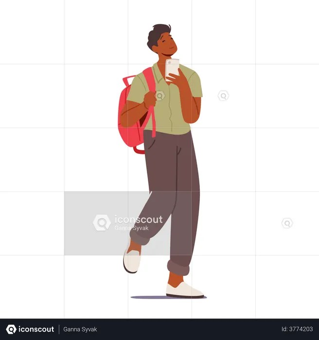 Student mit Mobiltelefon  Illustration