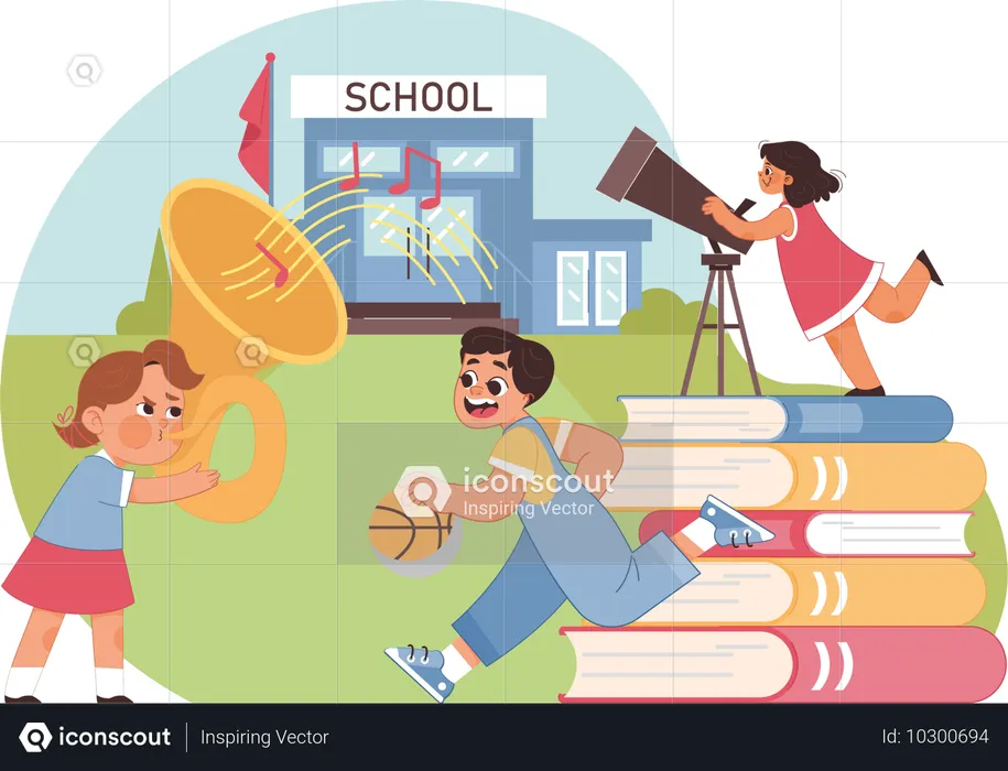 Student Playing in school ground  Illustration