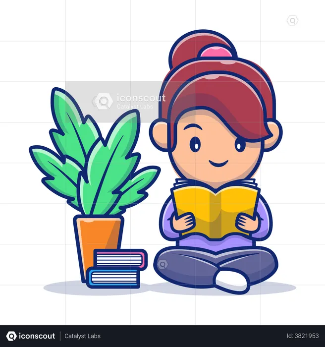 Student reading book at home  Illustration