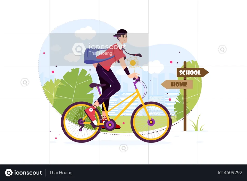 Student riding cycle to reach school  Illustration