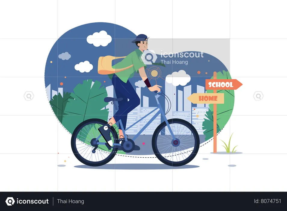 Student Riding Cycle To Reach School  Illustration