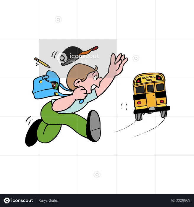 Student running to catch school bus  Illustration