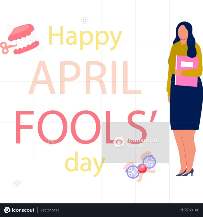 Student showing April fools day message  Illustration