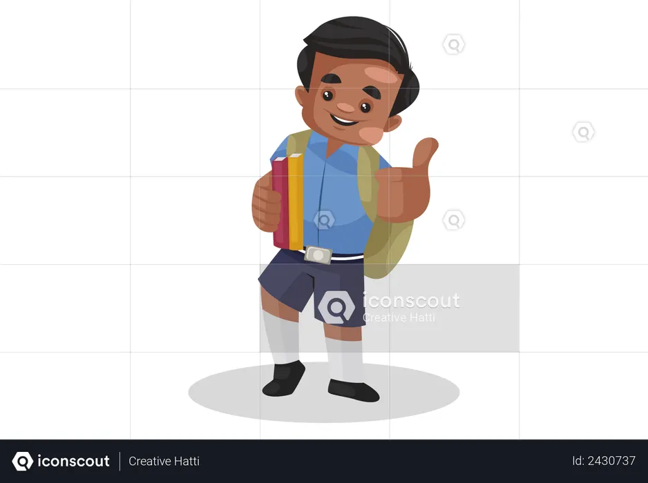 Student showing thumbs up and holding books  Illustration
