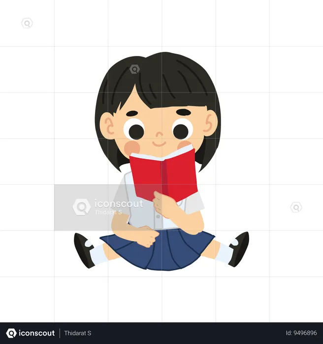 Student Sitting and Reading Book  Illustration