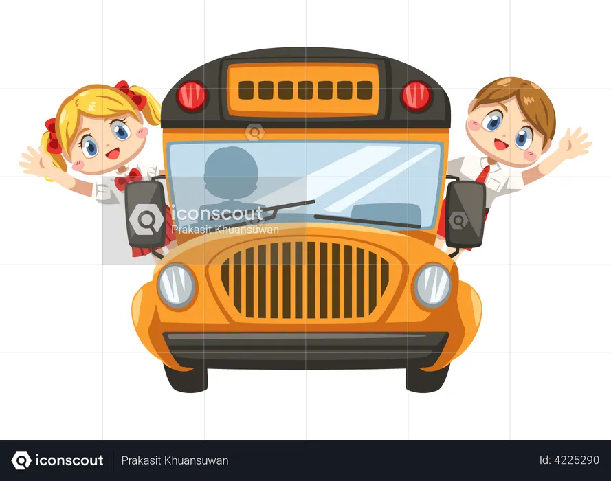 Student sitting on the school bus  Illustration