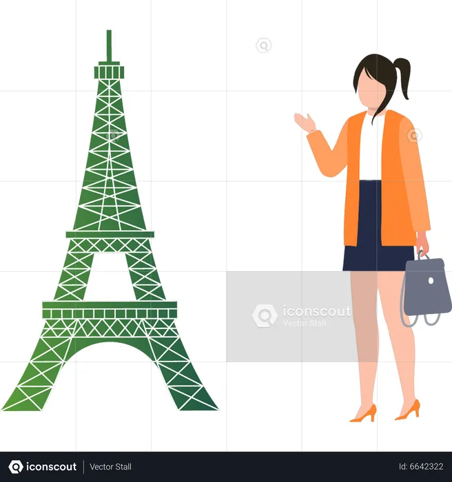 Student standing near Eifel tower  Illustration