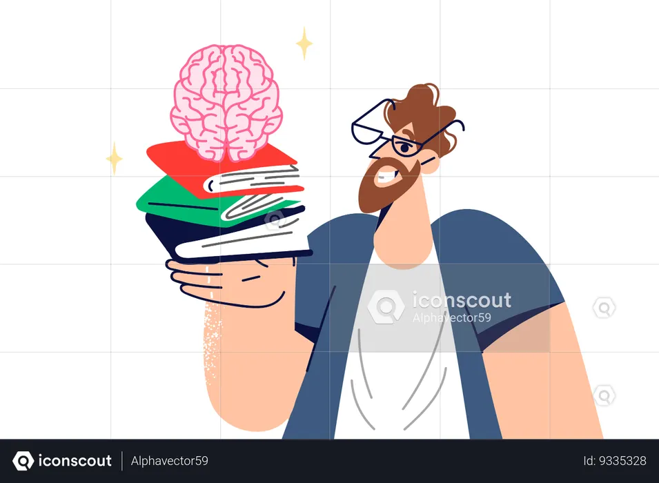 Student studies from books to prepare for exams  Illustration