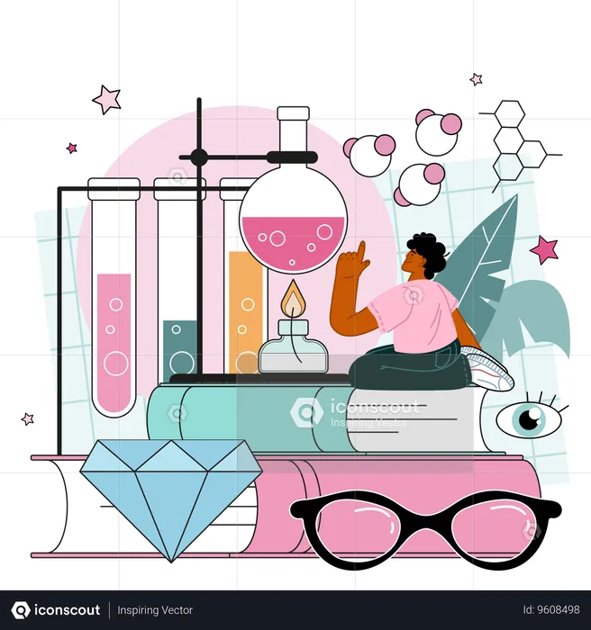 Student studying chemical mechanism  Illustration