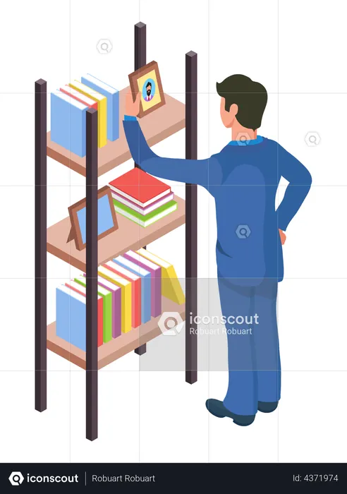 Student taking book at library  Illustration
