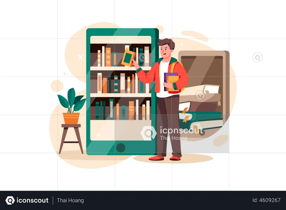 Best Student using digital library Illustration download in PNG ...
