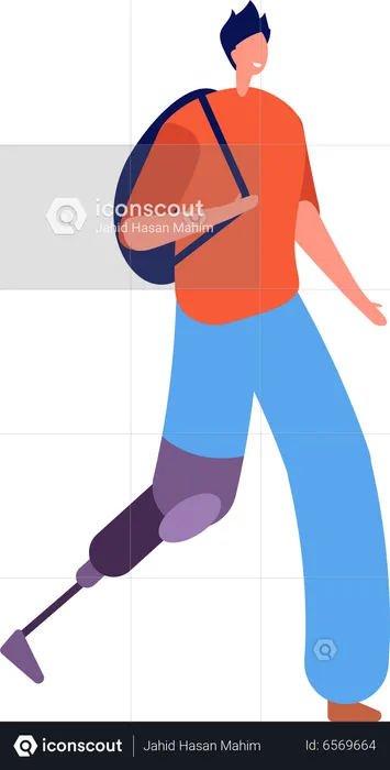 Student walking with prosthetic leg  Illustration