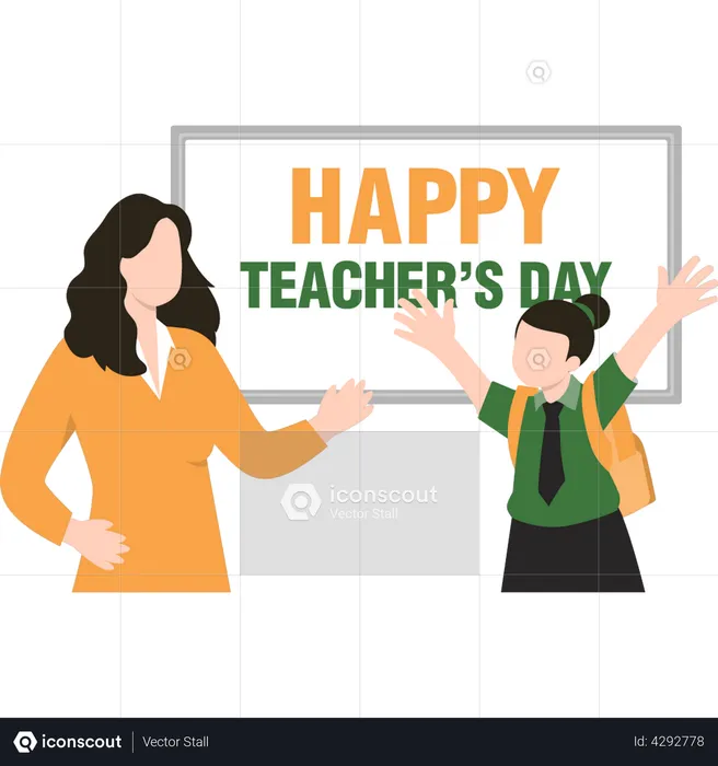 Student wishing her teacher happy teachers day  Illustration