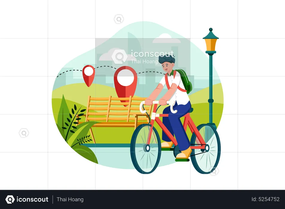 Student with  backpack and go to school on bicycle  Illustration
