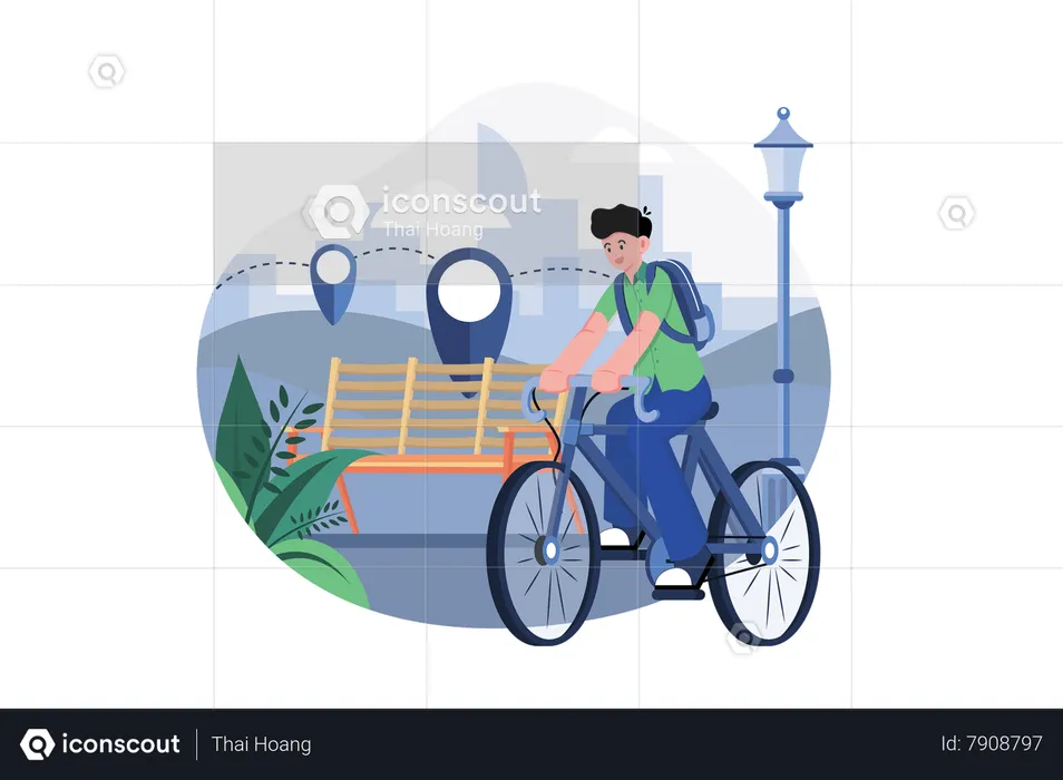 Student with  backpack and go to school on bicycle  Illustration