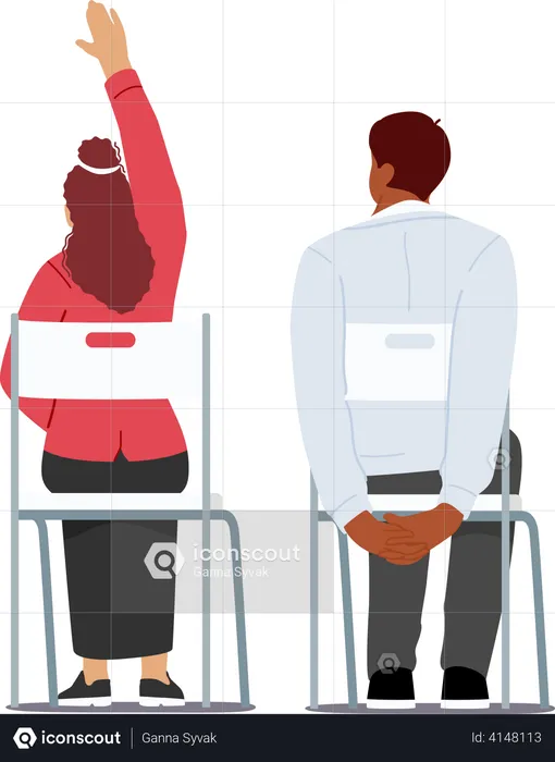 Student with doubt raising hand in the classroom  Illustration