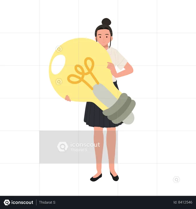 Student with Light Bulb Idea  Illustration