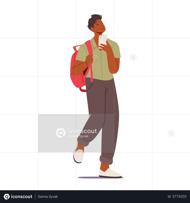 Student with Mobile Phone  Illustration