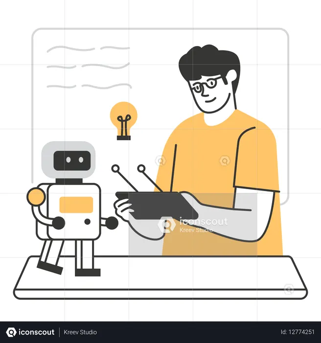 로봇공학 프로젝트를 진행하는 학생  일러스트레이션