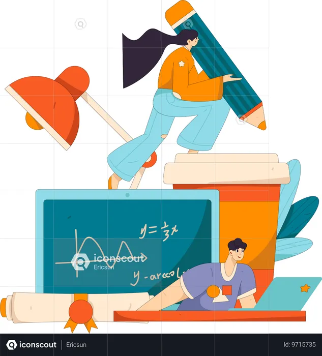 Studente che si prepara per l'esame di matematica  Illustration