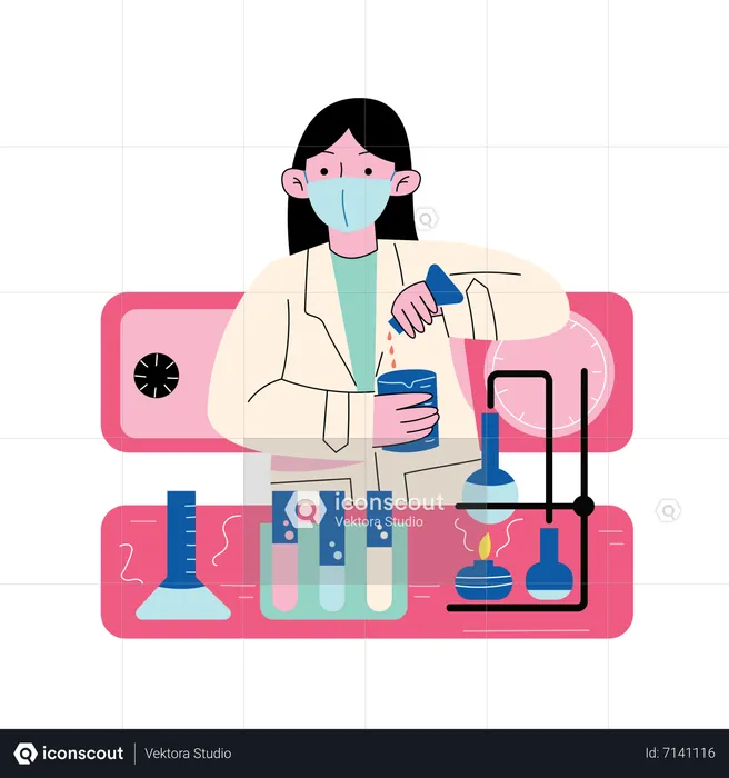 Schülerinnen und Schüler im Chemiepraktikum  Illustration