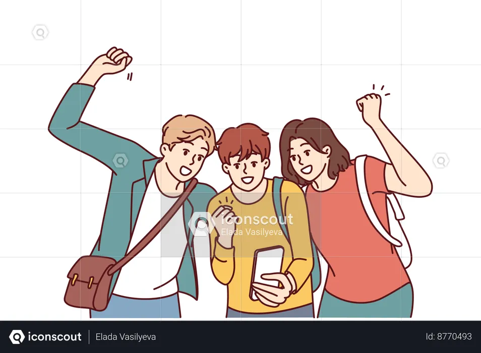 Students are cheering up when received notification message  Illustration
