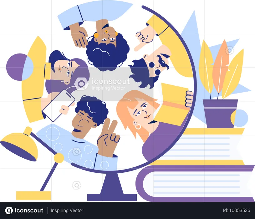 Students around the globe study together  Illustration