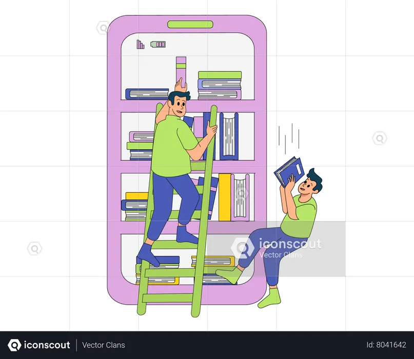 Students arranging books in library  Illustration