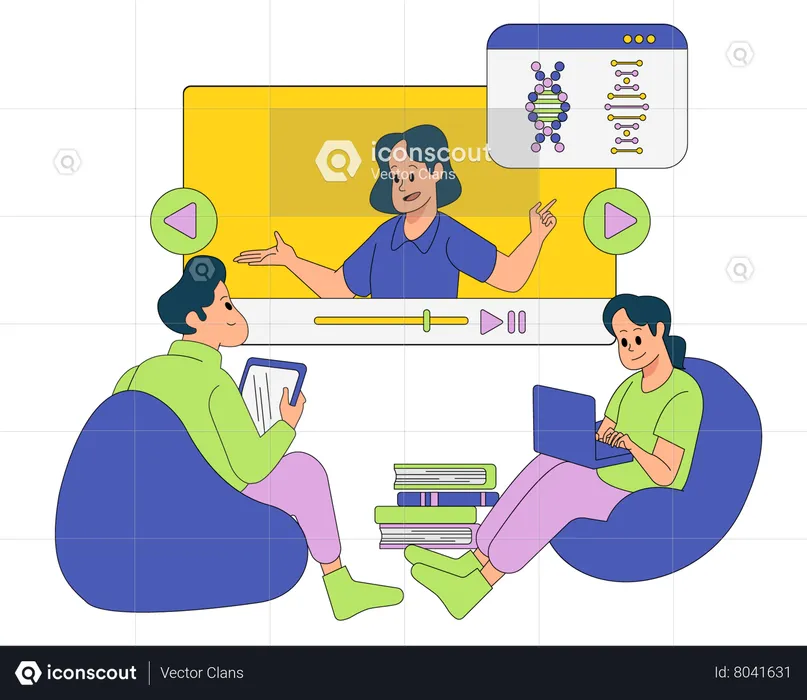 Students attending online science class  Illustration