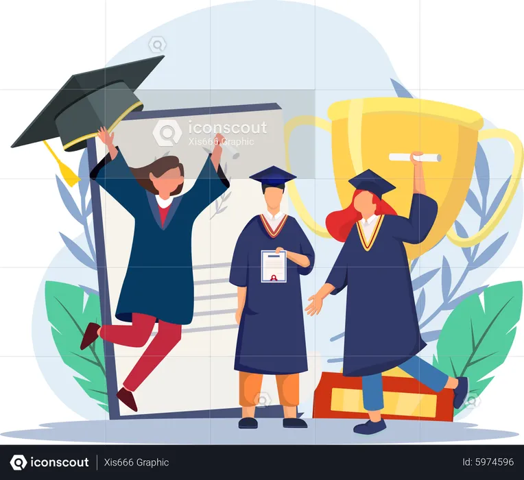 Students cheering on graduation day  Illustration
