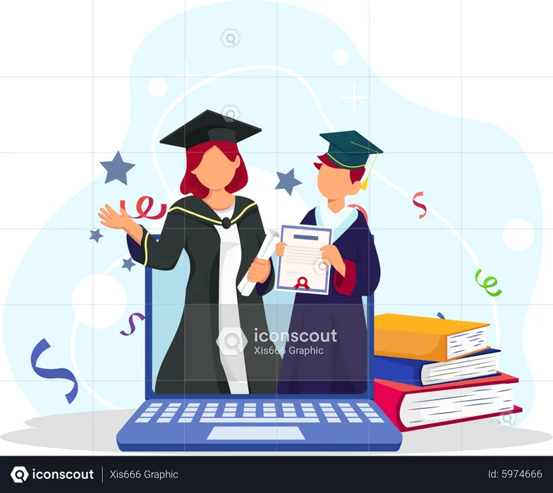Students completed online graduation  Illustration