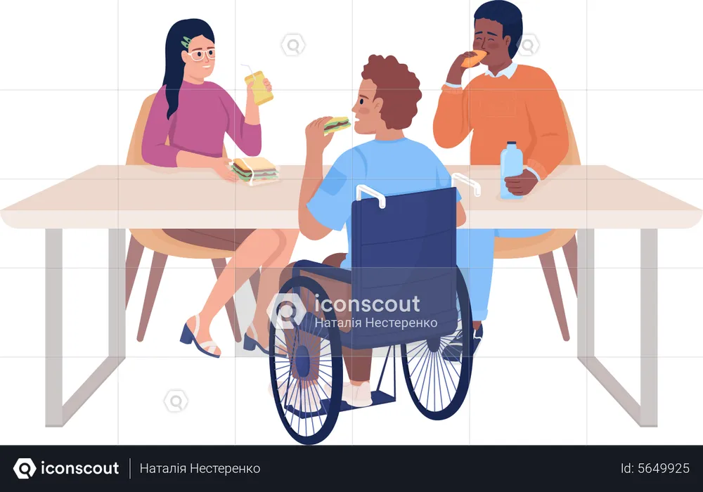 Students dining together  Illustration