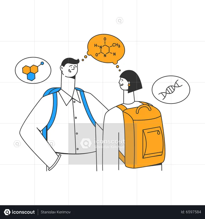 Students discussing chemistry lesson  Illustration