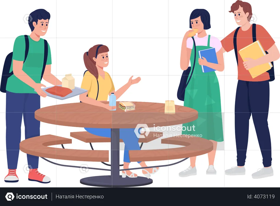 Students doing lunch together  Illustration