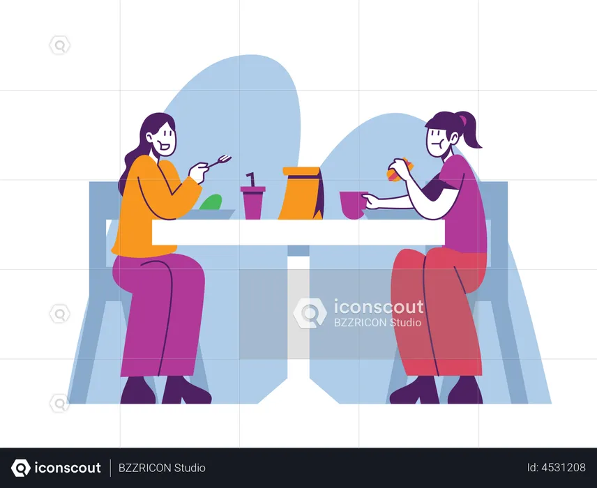 Students eating lunch at school canteen  Illustration