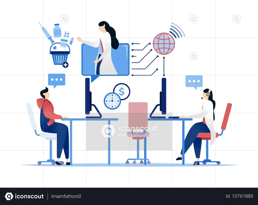 Students Engaging In Telemedicine For More Efficient Remote Treatment  Illustration