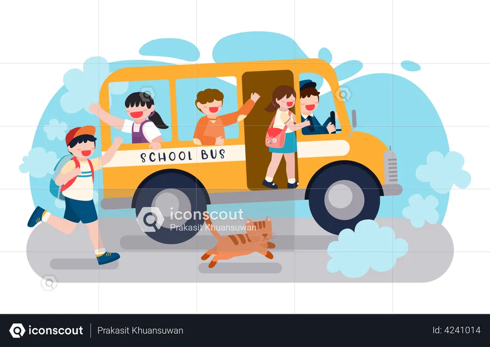 Students get up early to catch the school bus  Illustration