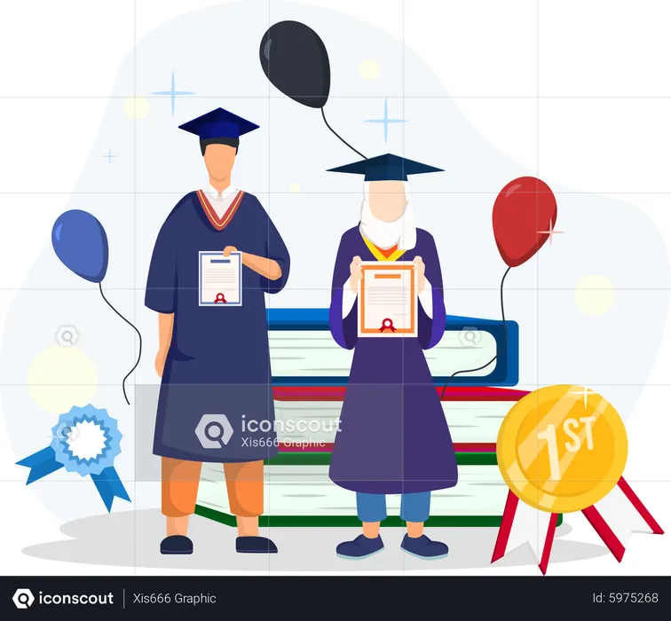 Students getting college graduation  Illustration
