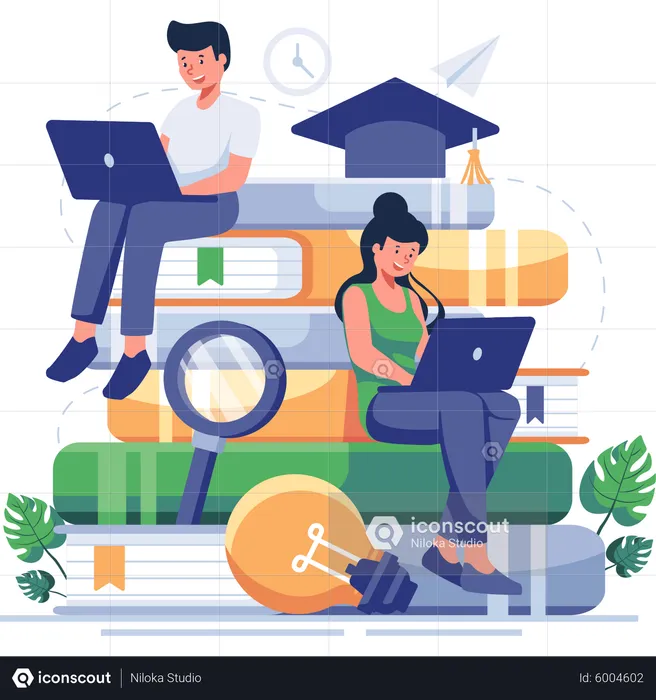 Students getting online education  Illustration
