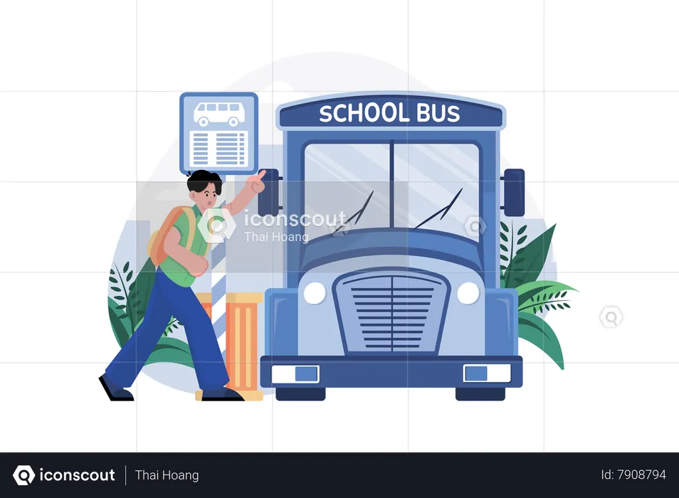 Students Go To School By School Bus  Illustration