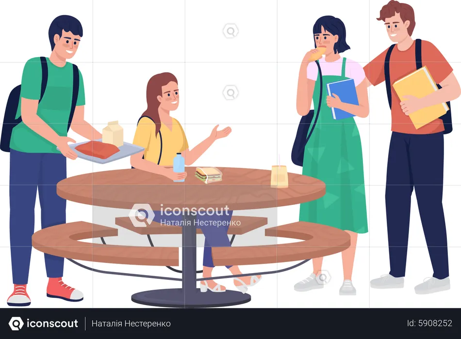 Students in college canteen  Illustration