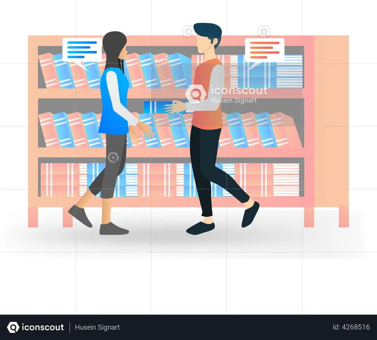 Students in library  Illustration