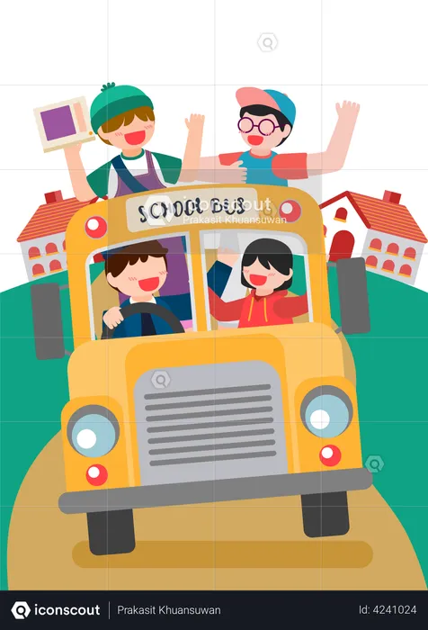 Students in school bus  Illustration